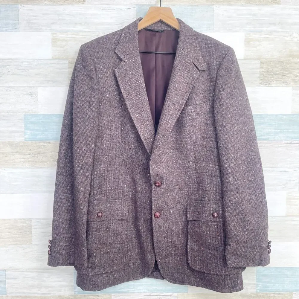 Fioravanti Tweed Sport Coat Brown Patch Pocket Elbow Patches Bespoke Mens 40L